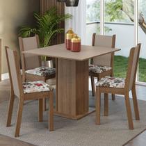 Conjunto Sala De Jantar Mesa Tampo De Madeira 4 Cadeiras Rustic/crema/hibiscos Conjunto Sala De Jantar Mesa Tampo De Madeira 4 Cadeiras Rustic/crema/hibiscos