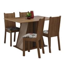 Conjunto Sala De Jantar Mesa Tampo De Madeira 4 Cadeiras Rustic/crema/hibiscos Conjunto Sala De Jantar Mesa Tampo De Madeira 4 Cadeiras Rustic/crema/hibiscos