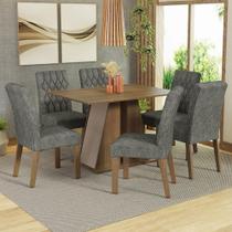 Conjunto Sala De Jantar Mesa Tampo De Madeira 6 Cadeiras Rustic/crema/silver Fabiana Madesa