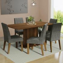 Conjunto Sala de Jantar Mesa Tampo de Madeira 6 Cadeiras Silver Renata Madesa