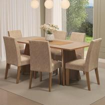 Conjunto Sala de Jantar Mesa Tampo de Madeira 6 Cadeiras Simone Madesa