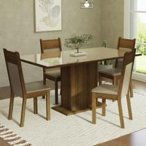 Conjunto Sala de Jantar Mesa Tampo de Vidro 4 Cadeiras Crema/Rustic/Bege Greta Madesa