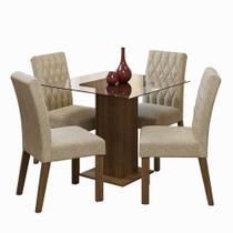 Conjunto Sala De Jantar Mesa Tampo De Vidro 4 Cadeiras