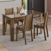 Conjunto Sala de Jantar Mesa Tampo de Vidro 4 Cadeiras Rustic/Bege Marrom Kiara Madesa Conjunto Sala de Jantar Mesa Tampo de Vidro 4 Cadeiras Rustic/Bege Marrom Kiara Madesa