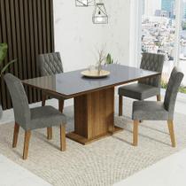 Conjunto Sala de Jantar Mesa Tampo de Vidro 4 Cadeiras Rustic/Cinza/Silver Marilia Madesa Conjunto Sala de Jantar Mesa Tampo de Vidro 4 Cadeiras Rustic/Cinza/Silver Marilia Madesa