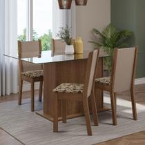 Conjunto Sala De Jantar Mesa Tampo De Vidro 4 Cadeiras Rustic/crema/bege Marrom Yara Madesa