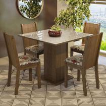Conjunto Sala de Jantar Mesa Tampo de Vidro 4 Cadeiras Rustic/Crema/Hibiscos Perla Madesa