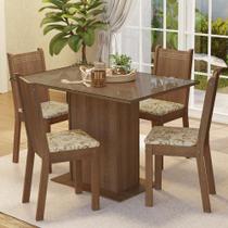 Conjunto Sala de Jantar Mesa Tampo de Vidro 4 Cadeiras Rustic/Lírio Bege Camélia Madesa Conjunto Sala de Jantar Mesa Tampo de Vidro 4 Cadeiras Rustic/Lírio Bege Camélia Madesa