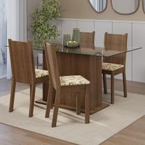 Conjunto Sala de Jantar Mesa Tampo de Vidro 4 Cadeiras Rustic/Lírio Bege Espanha Madesa Conjunto Sala de Jantar Mesa Tampo de Vidro 4 Cadeiras Rustic/Lírio Bege Espanha Madesa