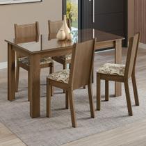 Conjunto Sala de Jantar Mesa Tampo de Vidro 4 Cadeiras Rustic/Lírio Bege Kiara Madesa Conjunto Sala de Jantar Mesa Tampo de Vidro 4 Cadeiras Rustic/Lírio Bege Kiara Madesa