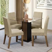 Conjunto Sala de Jantar Mesa Tampo de Vidro 4 Cadeiras Rustic/Preto/Imperial Ivy Madesa Conjunto Sala de Jantar Mesa Tampo de Vidro 4 Cadeiras Rustic/Preto/Imperial Ivy Madesa