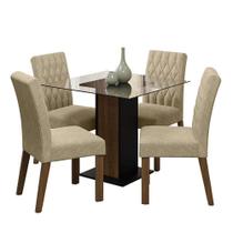 Conjunto Sala De Jantar Mesa Tampo De Vidro 4 Cadeiras Rustic/preto/imperial Madesa Conjunto Sala De Jantar Mesa Tampo De Vidro 4 Cadeiras Rustic/preto/imperial Madesa