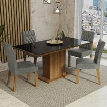 Conjunto Sala de Jantar Mesa Tampo de Vidro 4 Cadeiras Rustic/Preto/Silver Marilia Madesa Conjunto Sala de Jantar Mesa Tampo de Vidro 4 Cadeiras Rustic/Preto/Silver Marilia Madesa