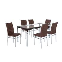 Conjunto Sala de Jantar Mesa Tampo de Vidro 6 Cadeiras Aço Tokio Yescasa Marrom/Cromado/Tex Conjunto Sala de Jantar Mesa Tampo de Vidro 6 Cadeiras Aço Tokio Yescasa Marrom/Cromado/Tex