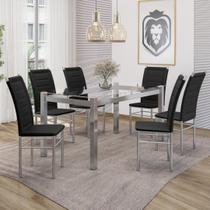 Conjunto Sala de Jantar Mesa Tampo de Vidro 6 Cadeiras Aço Tokio Yescasa Preto/Cromado Conjunto Sala de Jantar Mesa Tampo de Vidro 6 Cadeiras Aço Tokio Yescasa Preto/Cromado