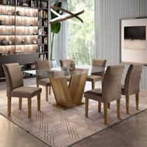 Conjunto Sala de Jantar Mesa Tampo de Vidro 6 Cadeiras Classic