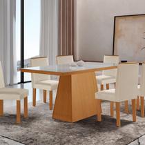 Conjunto Sala de Jantar Mesa Tampo de Vidro 6 Cadeiras Flora Yescasa