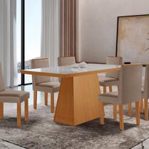 Conjunto Sala de Jantar Mesa Tampo de Vidro 6 Cadeiras Flora Yescasa