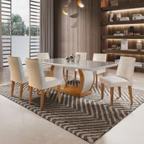 Conjunto Sala de Jantar Mesa Tampo de Vidro 6 Cadeiras Luanda Yescasa Marrom/Imbuia/Veludo Creme Conjunto Sala de Jantar Mesa Tampo de Vidro 6 Cadeiras Luanda Yescasa Marrom/Imbuia/Veludo Creme
