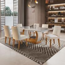 Conjunto Sala de Jantar Mesa Tampo de Vidro 6 Cadeiras Luanda Yescasa Marrom/Imbuia/Veludo Creme Conjunto Sala de Jantar Mesa Tampo de Vidro 6 Cadeiras Luanda Yescasa Marrom/Imbuia/Veludo Creme