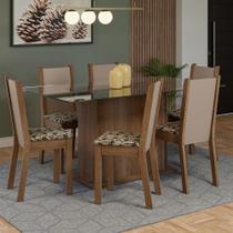 Conjunto Sala De Jantar Mesa Tampo De Vidro 6 Cadeiras Rustic/crema/bege Marrom Yolanda Madesa
