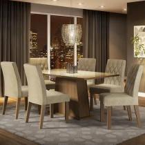 Conjunto Sala de Jantar Mesa Tampo de Vidro 6 Cadeiras Rustic Crema Imperial Stéfani Madesa