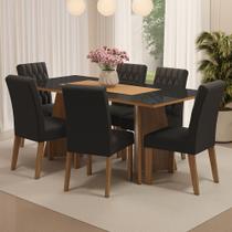 Conjunto Sala de Jantar Mesa Tampo de Vidro 6 Cadeiras Rustic/Preto/Oxford Marissa Madesa Conjunto Sala de Jantar Mesa Tampo de Vidro 6 Cadeiras Rustic/Preto/Oxford Marissa Madesa