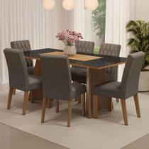 Conjunto Sala de Jantar Mesa Tampo de Vidro 6 Cadeiras Rustic/Preto/Silver Marissa Madesa