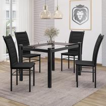 Conjunto Sala de Jantar Mesa Tampo de Vidro 80x120cm 4 Cadeiras Ivete Espresso Móveis Preto