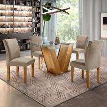 Conjunto Sala de Jantar Mesa Tampo de Vidro e 4 Cadeiras Classic