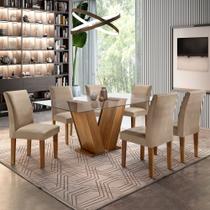 Conjunto Sala de Jantar Mesa Tampo de Vidro e 6 Cadeiras Classic