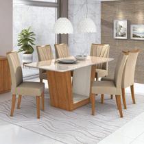 Conjunto Sala de Jantar Mesa Tampo de Vidro/MDF 6 Cadeiras Apogeu Móveis Lopas Rovere Naturale/Veludo Naturale Creme