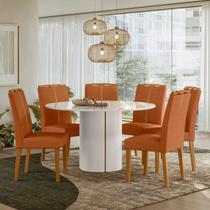Conjunto Sala de Jantar Mesa Tampo de Vidro/MDF Redondo 135cm com 6 Cadeiras Serena Branco/Off White/Ypê Conjunto Sala de Jantar Mesa Tampo de Vidro/MDF Redondo 135cm com 6 Cadeiras Serena Branco/Off White/Ypê
