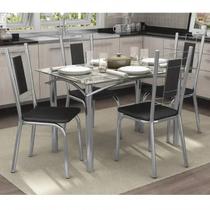 Conjunto Sala de Jantar Mesa Tampo de Vidro Retangular Elba e 4 Cadeiras Florença Crome Conjunto Sala de Jantar Mesa Tampo de Vidro Retangular Elba e 4 Cadeiras Florença Crome