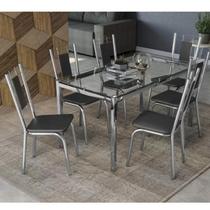 Conjunto Sala de Jantar Mesa Tampo de Vidro Retangular Reno e 6 Cadeiras Florença Crome