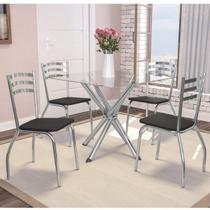 Conjunto Sala de Jantar Mesa Tampo de Vidro Volga e 4 Cadeiras Portugal Crome