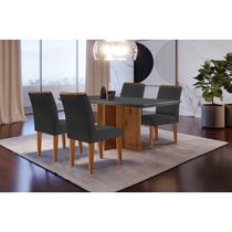 Conjunto Sala de Jantar Mesa Tampo em MDF 4 Cadeiras Marrom/Grafite/Imbuia Conjunto Sala de Jantar Mesa Tampo em MDF 4 Cadeiras Marrom/Grafite/Imbuia