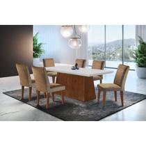 Conjunto Sala de Jantar Mesa Tampo em MDF 6 Cadeiras Marrom/Off White/Imbuia Conjunto Sala de Jantar Mesa Tampo em MDF 6 Cadeiras Marrom/Off White/Imbuia