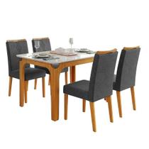 Conjunto Sala De Jantar Mesa Tampo Em Vidro 1,20m Mel 4 Cadeiras Tati Cedro - Cinza Conjunto Sala De Jantar Mesa Tampo Em Vidro 1,20m Mel 4 Cadeiras Tati Cedro - Cinza