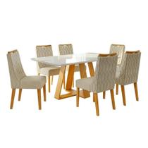 Conjunto Sala De Jantar Mesa Tampo Em Vidro 1,60m Maria 6 Cadeiras Bel Cedro-cappuccino