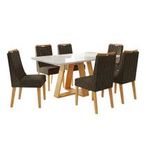 Conjunto Sala de Jantar Mesa Tampo em Vidro 1,60m Maria 6 Cadeiras Bel