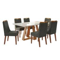 Conjunto Sala De Jantar Mesa Tampo Em Vidro 1,60m Maria 6 Cadeiras Bel Madeirado - Cinza