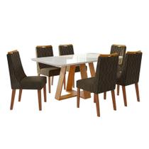 Conjunto Sala De Jantar Mesa Tampo Em Vidro 1,60m Maria 6 Cadeiras Bel Madeirado - Marrom