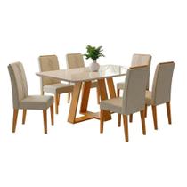Conjunto Sala De Jantar Mesa Tampo Em Vidro 1,60m Maria 6 Cadeiras Tati Cedro-cappuccino