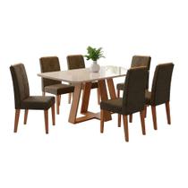 Conjunto Sala de Jantar Mesa Tampo em Vidro 1,60m Maria 6 Cadeiras Tati