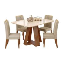 Conjunto Sala De Jantar Mesa Tampo Em Vidro 1,60m Maria 6 Cadeiras Tati Madeirado-cappuccino