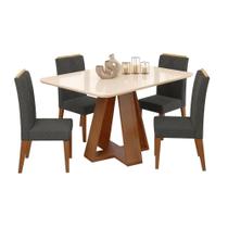 Conjunto Sala De Jantar Mesa Tampo Em Vidro 1,60m Maria 6 Cadeiras Tati Madeirado - Cinza