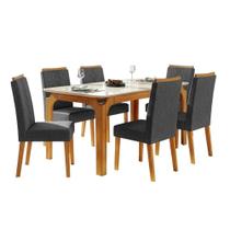 Conjunto Sala De Jantar Mesa Tampo Em Vidro 1,60m Mel 6 Cadeiras Tati Cedro - Cinza Conjunto Sala De Jantar Mesa Tampo Em Vidro 1,60m Mel 6 Cadeiras Tati Cedro - Cinza