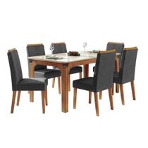 Conjunto Sala De Jantar Mesa Tampo Em Vidro 1,60m Mel 6 Cadeiras Tati Madeirado - Cinza Conjunto Sala De Jantar Mesa Tampo Em Vidro 1,60m Mel 6 Cadeiras Tati Madeirado - Cinza