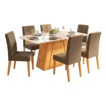 Conjunto Sala De Jantar Mesa Tampo Em Vidro 1,70m Sandy 6 Cadeiras Tati Cedro-marrom